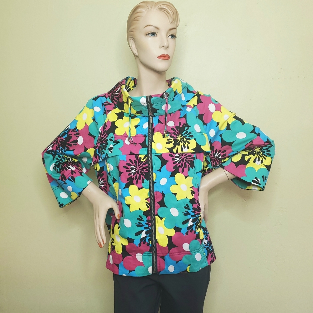 Erin London Womens Zip Up Jacket Floral Size Extra Large